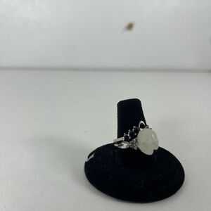 Skull Moon Stone With Black and Clear Crystal Ring Size 7